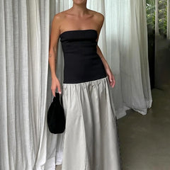Cyflymder Temperamental Strapless Tube Long Dress Women Y2k Contrast Color Sleeveless Off Shoulder Dress Sexy Backless Evening Party Dress