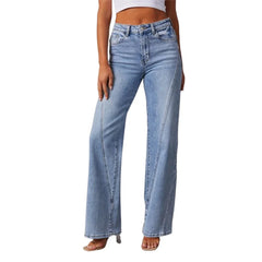Cyflymder Fashion Patchwork Wide Leg Jeans Women Mid Waist Loose Micro Flared Denim Pants Female Commuter Trousers Casual Streetwear