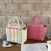 Cyflymder New Women's Woven Handheld Vegetable Basket Mother's Bag Vertical Style Beach Holiday Waterproof Handbags