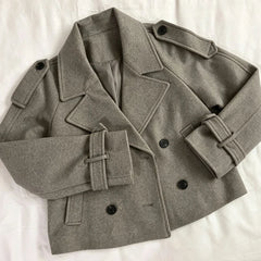 Cyflymder Y2K Short Jacket Double-Breasted Lapel Coat Retro Women's Short Faux Wool Coat Fashionable Autumn and Winter Street Style