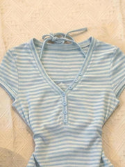 American Spice Girl Y2k Striped Strap Sling Tops Women New Design Vintage Fashion Slim T-shirt Aesthetic Retro Lovely Clothing