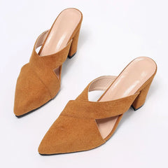 Cyflymder Leopard print pointy head high heel slippers female new summer outside wear big yards Baotou half slippers