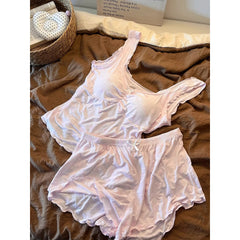 Cyflymder Pajamas with Chest Pads Women's Summer Suspender Vest Shorts Sexy Loungewear Premium Sense