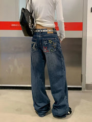 Cyflymder Y2k Graphic Embroidery Women Jeans Harajuku Vintage Wide Leg High Waisted American Style Denim Pants Baggy Hip Hop