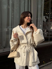 Cyflymder Women Solid Waist-tied Belted Trench Coat Casual Style Long Sleeved Lapel Button Loose Jacket Autumn Street Commuting Coats