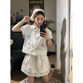 Cyflymder 2 Piece Sets Women Outfit Kawaii Lace Floral Embroidery Short Sleeve Shirts Vintage Cute Mini Skirt Summer New In Matching Sets