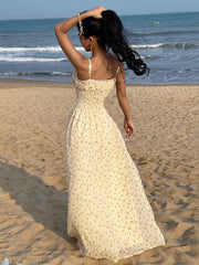 Cyflymder Holiday Floral A-Line Dress Beach Style Slash Neck Sleevless Maxi Dresses For Women 2025 Summer Fashion Streetwear Lady