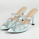 Cyflymder Glisten Rhinestone Mesh Heeled Sandal Women Sexy Peep Toe Summer Slingback Heels for Ladies Elegant Wedding Bridal Designer Shoe