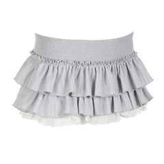 Cyflymder Y2K Sweet Ruffles Mini Skirt Women Kawaii Lolita Lace Bow A-Line Skirts Harajuku Japanese High Waist Grey Ball Gown Skirt