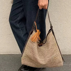 Cyflymder Women's Large Capacity Woven Leather Tote Bag Vacation Casual Aesthetic Daily Beach Shoulder Bag Summer New Handbags