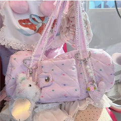 Cyflymder Candy Dot Canvas Pink Handbag Wallets Women Versatile Pocket Casual Y2k Underarm Bag Female Harajuku Aesthetic Shoulder Bags New