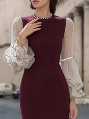 Cyflymder Elegant Women O-Neck Midi Dress Fashion Long Sleeve Evening Ladies Street Party Trumpet Mermaid Vestidos 2026 Spring Summer