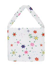 Cyflymder Ins Style Flower Embroidery Large Capacity Tote Bag Commuting Versatile One Shoulder Hand-held Canvas Bags