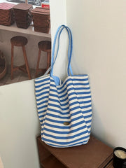 Cyflymder Summer Double-sided Striped Canvas Bag Ins Style Tote Student Large Capacity Casual Shoulder Bags for Women