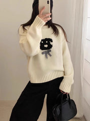 Cyflymder Y2k Aesthetic Vintage Cartoon Casual Grunge Pullovers Women Harajuku Kawaii Cute Bow Jumper Autumn Streetwear Loose Sweater