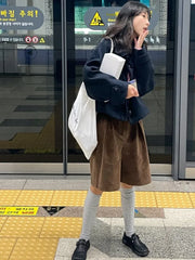 Cyflymder Retro Chic Lapel Single Button Woolen Coat ort Loose Sle for Small Figures Women's Faionable Outerwear