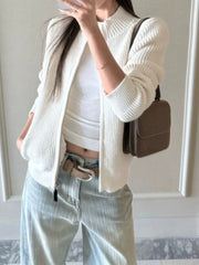 Cyflymder Y2k Aesthetic Vintage Stand Neck Knitted Cardigan Autumn Solid Casual Women Sweater Harajuku Grunge Zipper Cardigans Femme