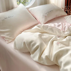 Cyflymder Summer Rayon Silk Bedding Sets Satin Smooth Duvet Cover Pillowcase Fitted Sheet Queen/king Bed Super Soft Breathable Bedclothes