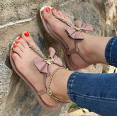 Cyflymder Beige Heeled Sandals Female Shoe 2025 Women's Large Size Black Girls Low Comfort Bow New Flat Big Rome Buckle Strap Fabric Casua