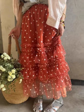 Cyflymder French Vintage Floral Ruffle Midi Skirt Women Sweet High Waist Layered A Line Skirts New Design Fashion Harajuku Fairy Clothing
