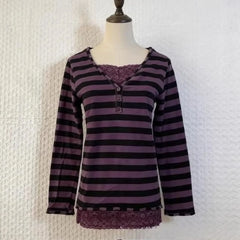 Cyflymder Spice Women Spliced Lace V Neck Long Sleeve T Shirts Y2k Aesthetic Euramerican Constrast Color Striped Clothes Harajuku Tops