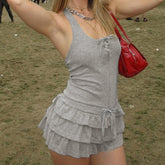 Cyflymder Casual Multi-Layer Cake Halter Dress Women Backless Tie Knot Dress Music Festival Outfits Summer Beach Party Sundress