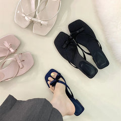 Cyflymder Slippers Women Summer Square heel Luxury Slides Sliders Shoes Rubber Flip Flops Low Pantofle Butterfly-Knot Soft Block Designer