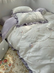 Cyflymder Evening Breeze Girl Heart Embroidery Water Wash Ice Silk Four-piece Set Silk Quilt Cover