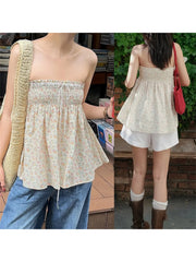 Cyflymder Women s Floral Print Strapless Tube Top with Pleated Detailing Backless Design and Perfect for Summer Clubwear