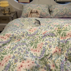 Cyflymder Fresh green flower bedding set,twin full queen king sweet purple pink floral cotton home textile sheet pillow case quilt cover