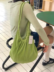 Cyflymder Large Capacity Pleated Tote Shopping Handbag Ruched Design Reusable Work Shoulder Bag Portable Women Summer Beach Purse