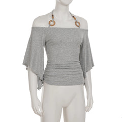 Cyflymder Casual Solid Halter T Shirt Casual Slim Bandage Slash Neck Short Sleeve Tees Women Summer Fashion Streetwear Ladies