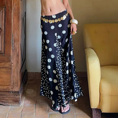 Cyflymder Contrasting Polka Dot Patchwork Elegant A-Line Knit Skirt Summer Vacation Beach Low-Rise Skirt Streetwear Women Clothes