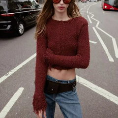 Cyflymder Slim Fit Knitted Coat with Tassel round Ne Long Sve Casual Sle Women's Faion Autumn 2025 New Arrival Z 00203
