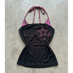 Cyflymder Vintage Y2k Fake 2Piece Sling Goth Punk Streetwear Crop Top 2000s Slim Backless Summer Woman Clothes Grunge Fashion Emo Tee Chic