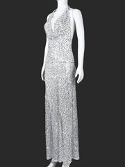Cyflymder New Sexy Backless Halter Maxi Dress for Women Fashion See Through Sleeveless Sequin Bodycon Long Evening Party Night Dress