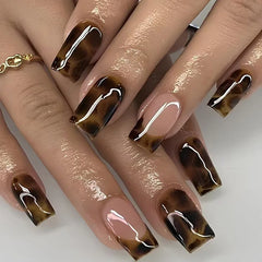 Cyflymder 24pcs Brown French Square Press on Nails Retro False Nails Wearable Stick-on Nails Fake Nail Uñas Postizas Накладные Ногти 네일팁