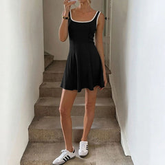 Cyflymder Summer new sports style U-neck sleeveless contrasting color hemming slim and thin A-word short tennis dress dress women