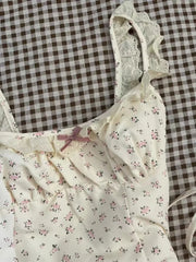 Cyflymder Woman Dress Floral Printed Ruffles Patchwork Bow Lace Square Collar Sleeveless Slim Backless Sweet Mini Dresses Ladies
