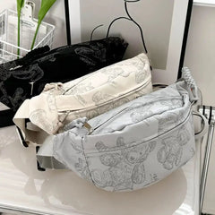 Cyflymder Cute Little Bear Girl Student Chest Bag, Female Korean Edition Casual Crossbody Bag, Simple and Versatile Waist Bag