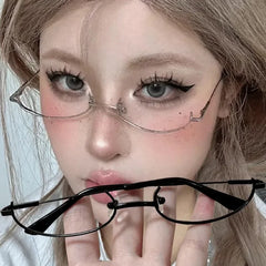 Cyflymder Anime Retro Oval Half Frame Glasses for Women Lolita Cosplay Men Eyewear Cute Sexy Harajuku Decorative Computer Eyeglasses