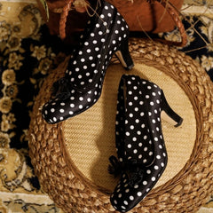 Cyflymder Bow Tassel Decoration Chunky Heel Women Pumps Fashion Polka Dot Elegant High Heels for Ladies Spring Party Designer Shoes