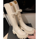 Cyflymder New Long Boot Women's Fashion High-top Knight Boots for Autumn and Winter 2026,Knee-high V-neck Pearl Bow Women's Shoes