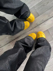 Cyflymder American Vintage High Waist Patchwork Jeans Women's Casual 2000s Pants Baggy Y2K Black Grunge Leopard Print Washed Denim Trouser