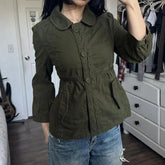 Cyflymder Euramerican Peter Pan Collar Vintage Sweet Cool Coats Y2k Simple Single Breasted Slim Waist Lace Up Clothes Harajuku Streetwear