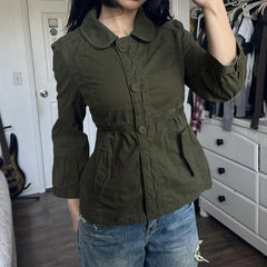 Cyflymder Euramerican Peter Pan Collar Vintage Sweet Cool Coats Y2k Simple Single Breasted Slim Waist Lace Up Clothes Harajuku Streetwear