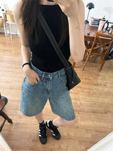 Cyflymder Summer Women's High Waisted Wide Leg Mid Length Pants Young Girl Bottom Female Large Size Retro Blue Denim Shorts