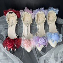Cyflymder luxury brand shoes woman high quality pink wedding bride shoes shoes for woman heel elegant lolita heel party shoes point toe