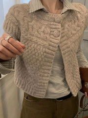 Cyflymder Korean Solid Vintage O Neck Short Sleeve Single Breasted Loose Knitted Sweater Vest