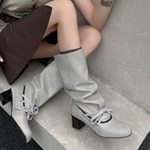Cyflymder Autumn Winter Soft Comfortable Fabric Knee-High Boots Woman Round Toe Long Booties Square Low Heels Shoes Fashion